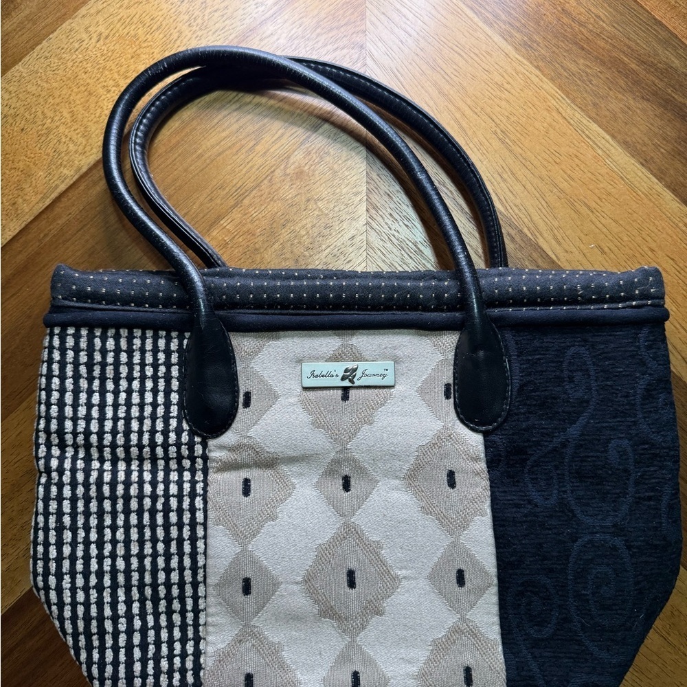 Isabellas Journey Handbag Black And Beige Colors 12 1/2" X 9" Beautiful